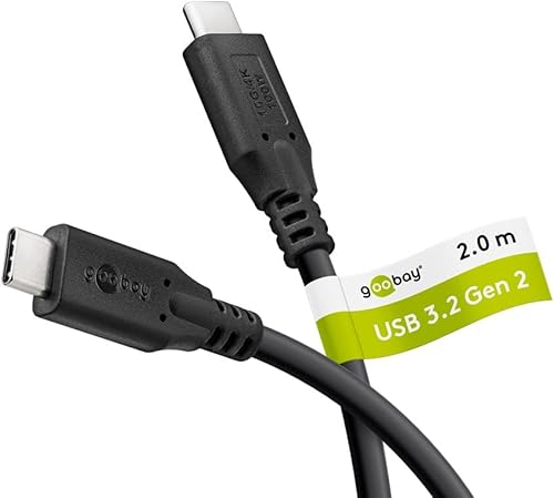 goobay USB-C 3.2 Kabel 100 W Schnellladekabel 10 Gbits Datenübertragung (PD) / Typ C Ladekabel Thunderbolt 3 & 4 Datenkabel/MacBook, iPad, HP, Dell / 2m / 74202 von goobay