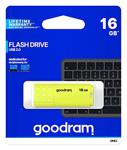 Goodram UME2 Yellow - USB Stick - USB Flash Drive - USB 2.0 Schnittstelle - für PC, Laptop - Robustes Gehäuse mit Stöpsel und Anschluss für einen Anhänger - USB Stick 16GB Goodram UME2 Yellow - USB Stick - USB Flash Drive - USB 2.0 Schnittstelle - für PC, Laptop - Robustes Gehäuse mit Stöpsel und Anschluss für einen Anhänger - USB Stick 16GB von GoodRam