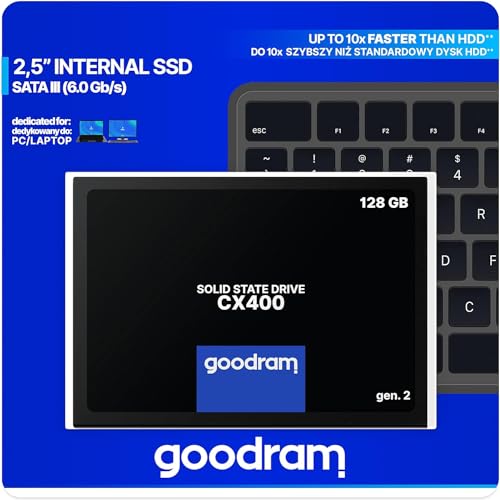 goodram SSD 128GB CX400 Gen.2 Solid State Drive SSD mit SATA III Interface 3D TLC NAND Flash Speicherchips 2,5 Zoll zur Beschleunigung Ihres PCs bis zu 10 Mal Schwarz 128 GB von goodram