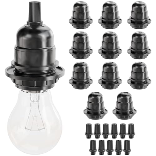greate. 12x E27 Fassung schwarz - Lampenfassung E27 schwarz 250V 60W - Lampensockel E27 aus Kunststoff - Sockel E27 Lampenfassung - E27 Sockel Fassung für Tischlampe, Stehlampe oder Deckenleuchte von greate.