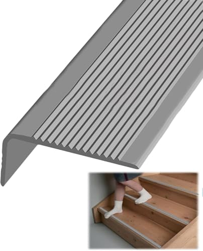 L Form Treppenkantenschutz Vinyl Treppenkante selbstklebend Treppenkantenschutz Treppenkante, Treppe Anti-Rutsch-Treppenkante for Innen Außen(Gray,70in/1.77m) von guoiooi