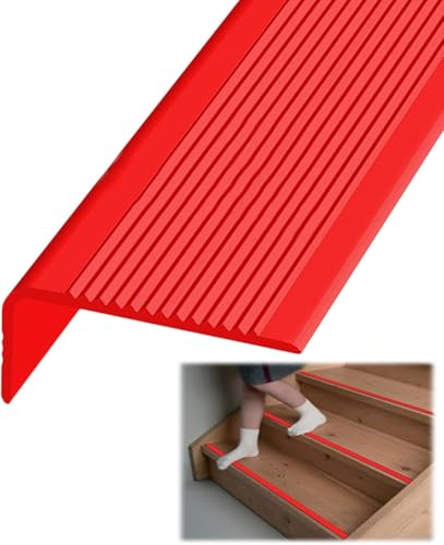 L Form Treppenkantenschutz Vinyl Treppenkante selbstklebend Treppenkantenschutz Treppenkante, Treppe Anti-Rutsch-Treppenkante for Innen Außen(Red,82.7in/2.1m) von guoiooi