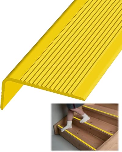 L Form Treppenkantenschutz Vinyl Treppenkante selbstklebend Treppenkantenschutz Treppenkante, Treppe Anti-Rutsch-Treppenkante for Innen Außen(Yellow,65in/1.65m) von guoiooi