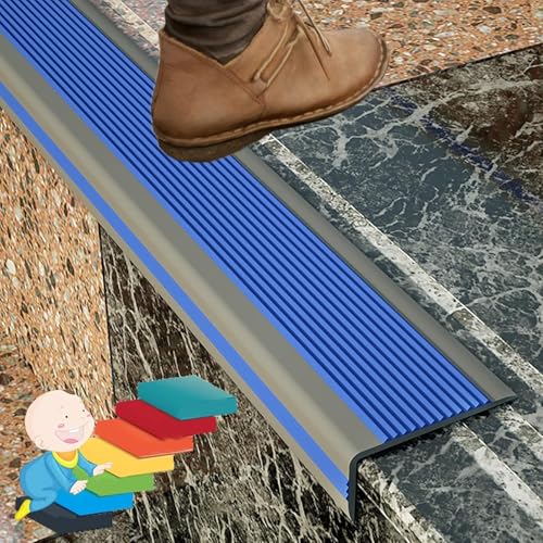 Treppenkantenverkleidung Treppenkante Selbstklebend Treppenkante Anti-Rutsch-Schutz Vinyl Anti-Rutsch-Treppenstufen Trim Treppenstufenrandschutz for draußen & drinnen(Blue,45in/1.14m) von guoiooi