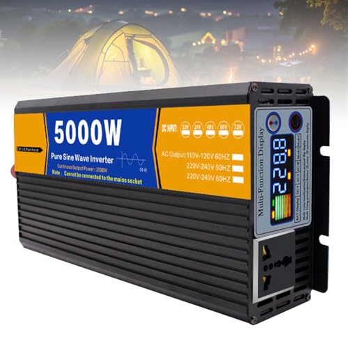 Auto Wechselrichter Reiner Sinus 3000W 4000W 5000W Spannungswandler DC 12V/24V/48V/60V/72V auf 220V AC Pure Sine Wave Power Inverter Steckdose Konverter,5000W-12Vto220V von guoyjmm