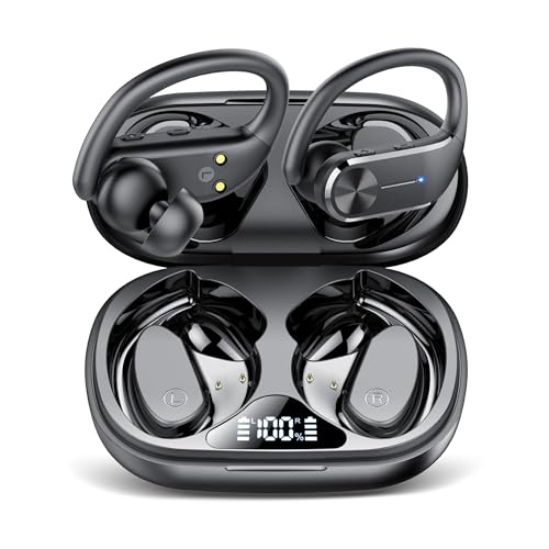 In-Ear Kopfhörer Kabellos, Bluetooth 5.3 Kopfhörer mit ENC Mic Noise Cancelling, 50H Spielzeit, LED-Anzeige, IPX7 Wasserdicht, Tiefer Bass Ohrhörer mit Ohrhaken von hadbleng