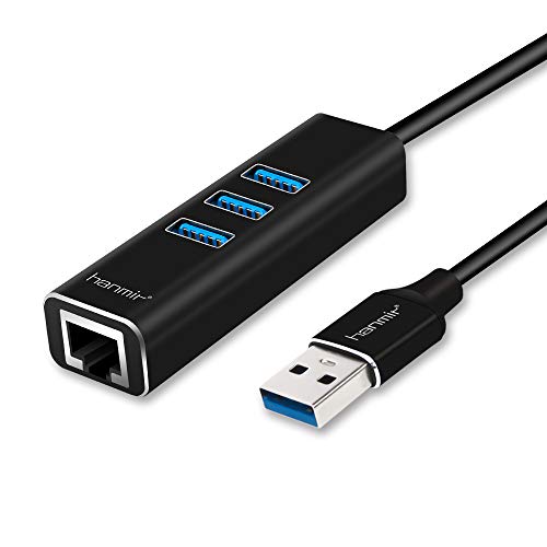 USB-3.0-Hub, USB-Adapter, 4 in 1, USB-Anschlüsse, Aluminium, 5 Gbit/s, mit RJ45-Ethernet-Netzwerk-Port Plug & Play für Windows Mac OS Linux etc. schwarz von hanmir