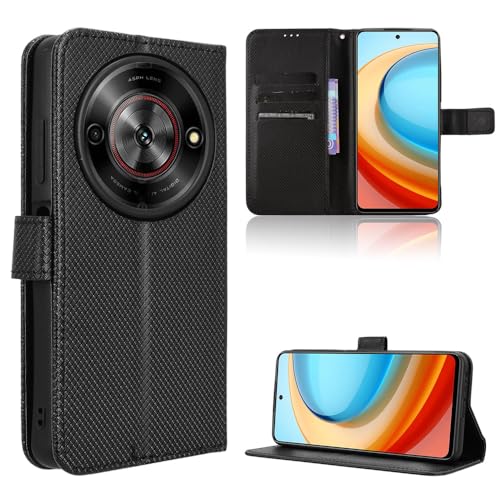 Magnetic Wallet Handyhülle Kompatibel mit ZTE Blade A75 5G/Nubia Focus 5G Hülle Diamantstruktur Card Slot PU/Leder Flip Stand Case Cover von hdqICase