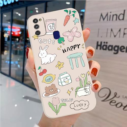 Niedliche Hülle Kompatibel mit Samsung Galaxy M21/M30S - Bequemes Weißes Weiches TPU mit Cartoon-Tier von hdqICase