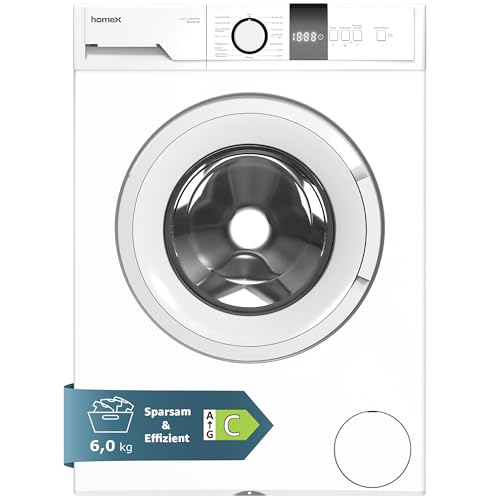 homeX Waschmaschine 6kg | Frontlader mit 1200 U/Min. | Inverter Motor - Leise & Effizient | Schontrommel - Sanfte Wäschepflege | Washing Machine mit 15 Programmen | Startzeitvorwahl | EEK C | WF612C-W von homeX