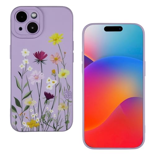 huangyunming Schutzhülle für iPhone 15, buntes Retro-Ölgemälde, bedruckte blaue Rose, exquisite Handyhülle, modische und langlebige TPU-Damen-Schutzhülle (Lila, iPhone 15) von huangyunming