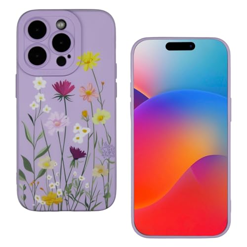 huangyunming Schutzhülle für iPhone 15 Pro, buntes Retro-Ölgemälde, bedruckt, blaue Rose, exquisite Handyhülle, modische und langlebige TPU-Damen-Schutzhülle (Lila, iPhone 15 PRO) von huangyunming