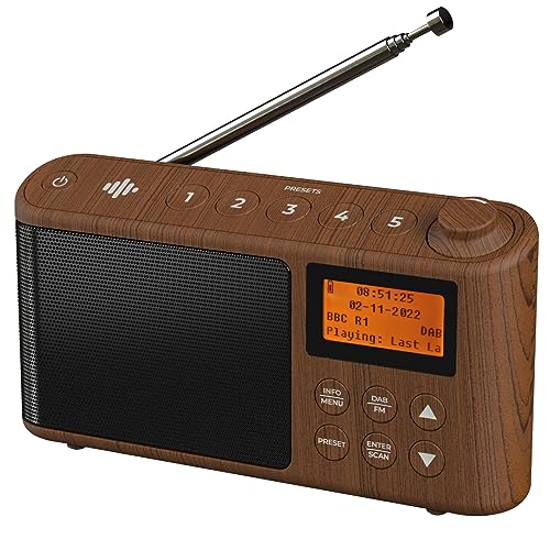 i-box DAB/DAB Plus/FM Radio, Klein Digitalradio Tragbares Batteriebetrieben, Mini Radio Digital Akku & Netzbetrieb Kofferradio, USB-Ladekabel (Holzeffekt) von i-box