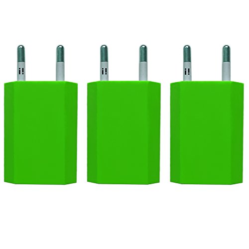 [i!®] 3X USB Netzteil Set Ladegerät Steckdosenadapter Stecker 5V/1A kompatibel mit [Universal | Apple iPhone XS X 8 7 6 5 SE | iPad | Samsung Galaxy | Handy | Tablet | Smartphone] grün von i!
