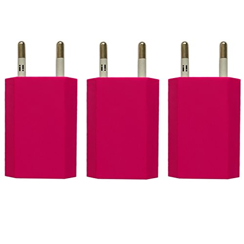 [i!®] 3X USB Netzteil Set Ladegerät Steckdosenadapter Stecker 5V/1A kompatibel mit [Universal | Apple iPhone XS X 8 7 6 5 SE | iPad | Samsung Galaxy | Handy | Tablet | Smartphone] pink von i!