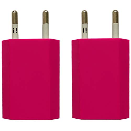 i! 2X USB Netzteil Set Ladegerät Steckdosenadapter Stecker 5V 1A kompatibel mit Universal iPhone 11 Pro Max XS X 8 7 6 Plus 5 SE iPad Samsung Galaxy Handy Tablet Smartphone - pink von i!