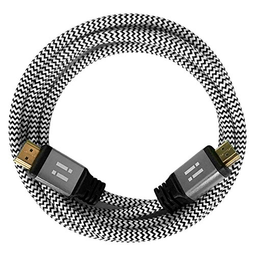 i! - 2m Nylon HDMI Kabel kompatibel mit HDMI 2.0 1.4a 3D 4K 2160p UHD Full HD 1080p Ethernet ARC HDR CEC DTS-HD - Silber weiß von i!