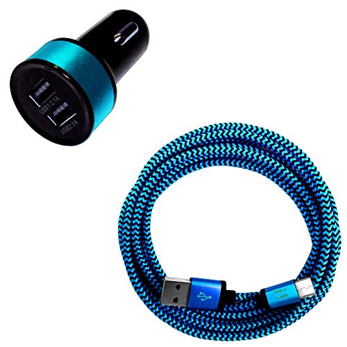 i! - 3.1A DUAL USB KFZ Auto Ladegerät + 50cm Premium Nylon USB-C Schnellladekabel Datenkabel Set für Handy Tablet Smartphone - blau von i!