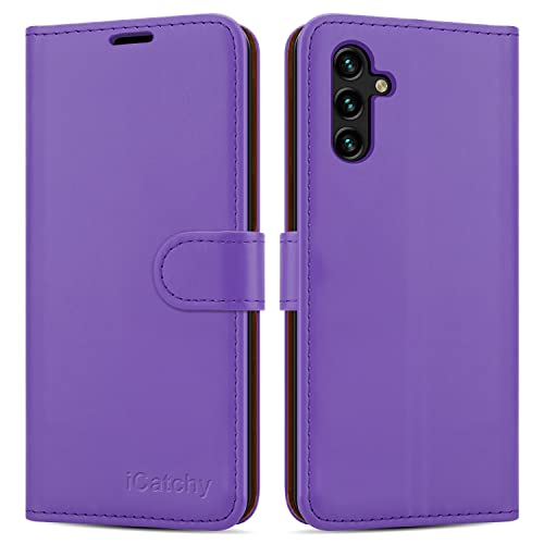 iCatchy Schutzhülle für Samsung Galaxy A14 5G / A14 4G, Leder, Brieftaschenformat, Standfunktion, Kartenfächern und Ständer, Lila von iCatchy