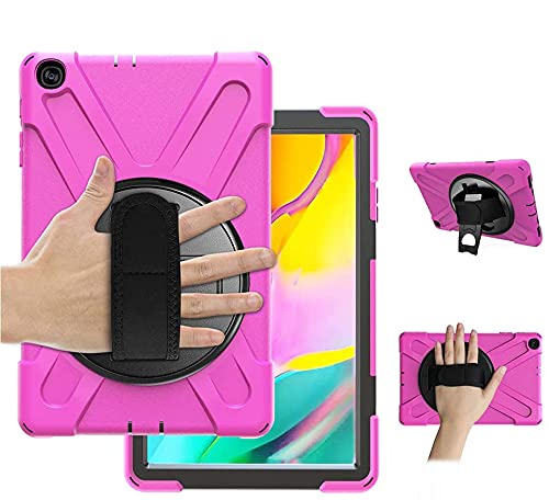 iChicTec Schutzhülle für Samsung Galaxy Tab A 10.1 2019 SM-T515/T510 mit drehbarer Handschlaufe, integrierter Ständer, strapazierfähig, 3 Schichten, Hybrid-Hülle, stoßfest, Hot Pink von iChicTec