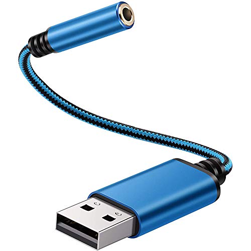 iFutniew Audio Adapter für USB zu 3,5 Mm KopfhöRer Anschluss, Externe Stereo Sound Karte für PC, Laptop, Usw. (0,6 Fuß, Blau) von iFutniew
