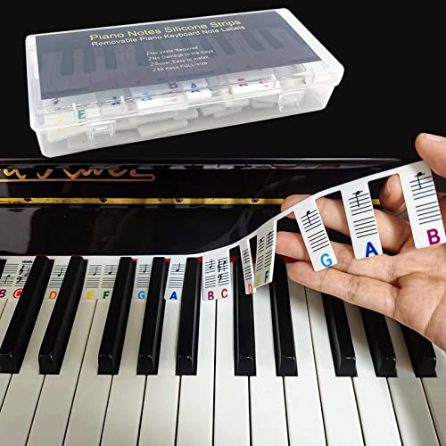 iJiGui Klavier Noten Sticker, Klavier Keyboard Noten Aufkleber, Wiederverwendbare Silikon Tastatur Notizaufkleber mit 88 Tasten für Anfänger, Kinder und Erwachsene von iJiGui