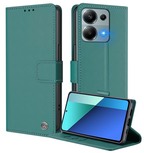 iLovecover Handyhülle für Redmi Note 13 4G,Premium Qualität Leder Hülle | Klappständer | Geld und Kartenhalter Hüllen,Blau grün von iLovecover