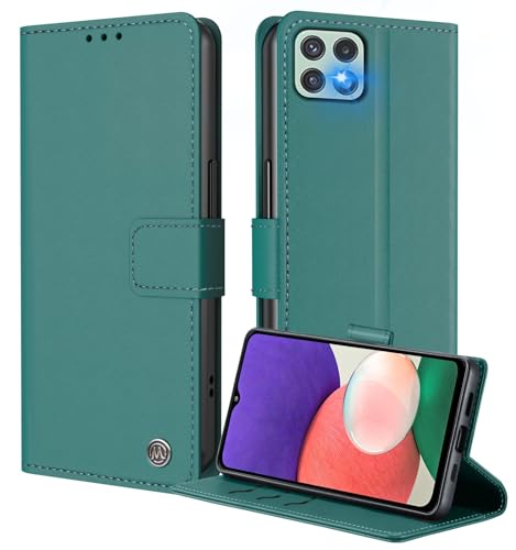 iLovecover Handyhülle für Samsung Galaxy A22 5G,Premium Qualität Leder Hülle | Klappständer | Geld und Kartenhalter Hüllen,Blau grün von iLovecover