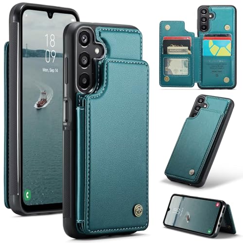 iLovecover Handyhülle für iPhone 14 Plus Leder Stoßfestes Hülle [RFID-Blockierung] Premium PU Leder Schutzhülle, Kartenfach Standfunktion kompatibel mit iPhone 14 Plus - Blau grün von iLovecover