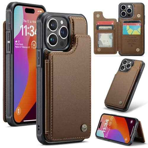 iLovecover Handyhülle für iPhone 15 Pro Leder Stoßfestes Hülle [RFID-Blockierung] Premium PU Leder Schutzhülle, Kartenfach Standfunktion kompatibel mit iPhone 15 Pro - Braun von iLovecover