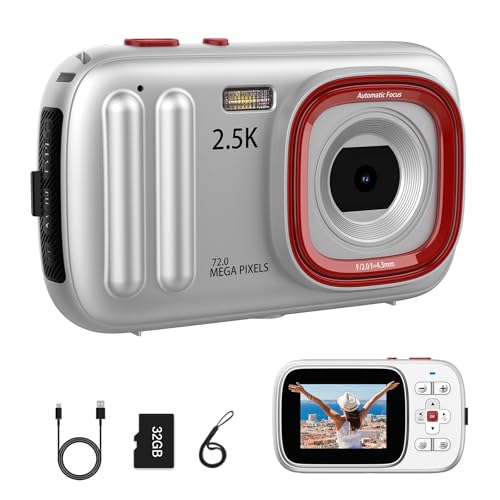 Digitalkamera 48MP Digital Kamera Fotokamera 2.5K Mit 32GB SD-Karte, Unterstützt 16-Facher Digitalzoom für Kinder im Alter von 4 bis 15 Jahren, Fotografie-Anfänger, Jugendliche Studenten (Silber) von iMaybio