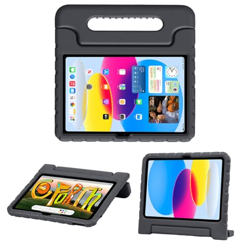 iMoshion kompatibel mit iPad 10.9 (2022) Hülle – Tablethülle für Kinder – Tablet Kids Case in Schwarz mit Handgriff und Ständer [Robust, Griffig, Stoßfest] von iMoshion