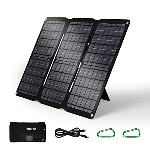 imuto 30W Tragbar Solar Ladegerät USB & DC18V Solar Panel, IP67 Faltbar monokristallines Solarpanel für Wiederaufladen USB-Geräte iPhone Android GoPro, DC-Eingangsgeräte Outdoor-Aktivitäten usw von iMuto