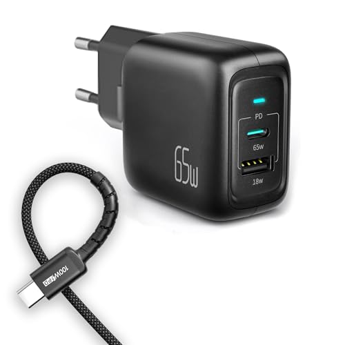 imuto 65W USB C Ladegerät USB C Netzteil, 2 Ports Charger, PD Ladegerät mit GaN Tech unterstützt 20W USB C kompatibel mit MacBook Pro/Air, iPhone 15/14/13//12, Dell XPS 15, Galaxy,mit 100W C-C Kabel von iMuto