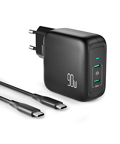 imuto 90W USB C Ladegerät, 2-Port USB C Netzteil Charger PD Ladegerät mit GaN II unterstützt 20W, kompatibel mit MacBook Pro/Air, iPhone 12, Galaxy S22/S21, Switch,mit 2M USB C bis C Kabel -Schwarz von iMuto