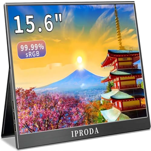 iProda Portable Monitor 15.6 Zoll Tragbarer Monitor für Laptop HD Mobiler Monitor IPS Laptop Zweiter Bildschirm Erweiterung mit USB C/HDMI Switch/Lautsprecher Zweitmonitor für PC/Mac/PS4/Xbox/Telefon von iProda