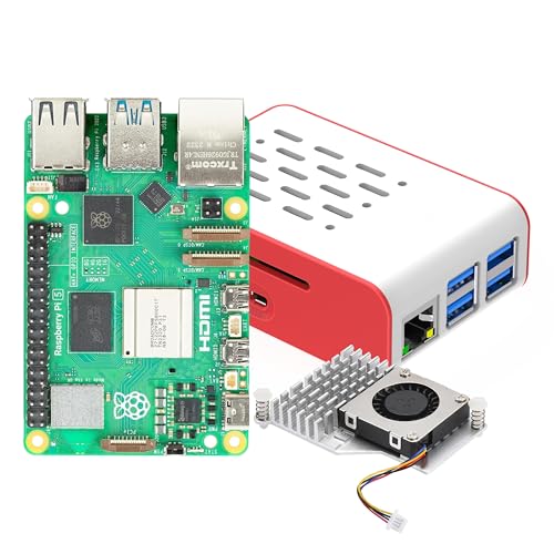 iRasptek Kit für Raspberry Pi 5 4 GB RAM mit rot-weißem Gehäuse und Aktivkühler von iRasptek