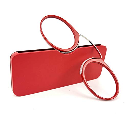 iSpchen Lesebrille tragbar Armlos Männer, Frauen, Stilvolle Frameless Presbyopic Brille mit Tasche, Mini Vergrößerung Glas Zum lesen Rot +2.5 von iSpchen