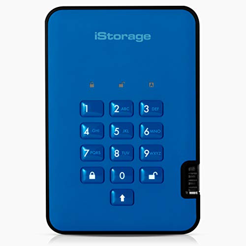 iStorage diskAshur2 HDD 500GB Blau | Sichere tragbare Festplatte | Passwortgeschützt | Staub- und wasserdicht | Hardware-Verschlüsselung von iStorage