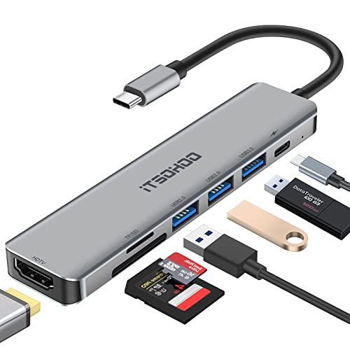 USB C HDMI Hub Adapter für MacBook Pro/Air M1 M2,iTSOHOO 7 in 1 Typ C auf HDMI 4K USB 3.0/2.0 Ports SD/TF Kartenleser 100W PD Ladeanschluss für Chromebook/XPS/Surface von iTSOHOO