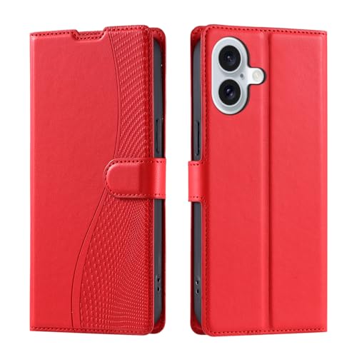 3D Dot Pattern Phone Case for iPhone 16, 3D Dot Bump Touch Stress Relief, Card Slot Flip Cover Stand Wrist Strap Red von iTape