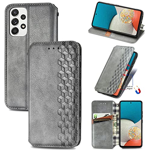 iTape Schutzhülle aus Leder für Samsung Galaxy A53 5G, RFID-Diebstahlschutz, Brieftaschen-Handyhülle mit magnetischem Klappständer, Kartenschlitz, Geldclip, Grau von iTape