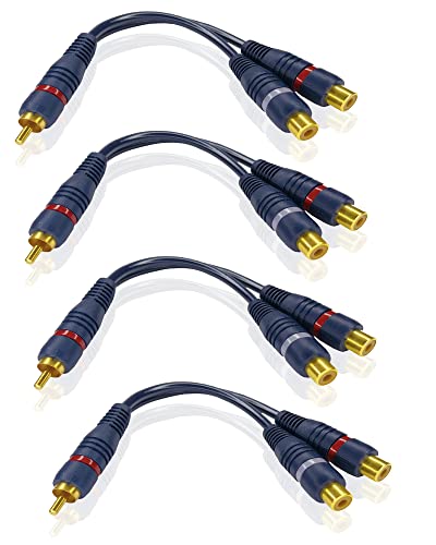 iYueMps Cinch Splitter Kabel Cinch Y Kable 4 Stück 15cm Cinch 1 Stecker auf 2 Buchse Adapter RCA Splitter für Verstärker, Heimkino, Subwoofer von iYueMps