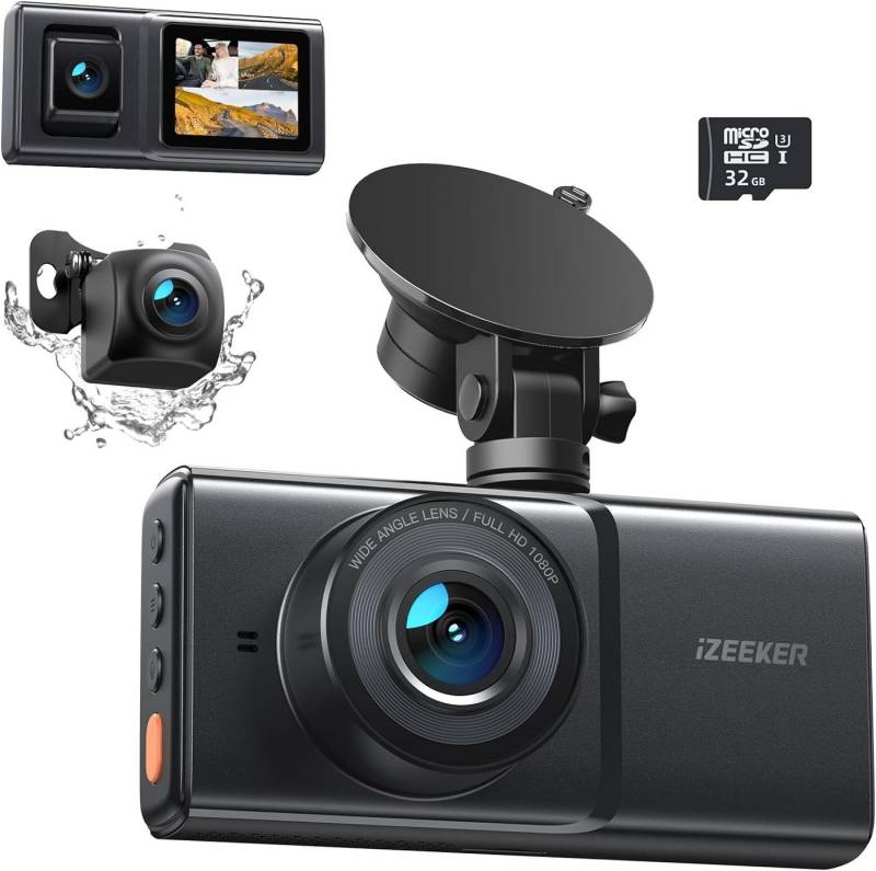 iZEEKER 3-Kanal Dashcam (Full HD, 1080P, 3-Kamera, G-Sensoren, Mit 32GB SD-Karte) von iZEEKER