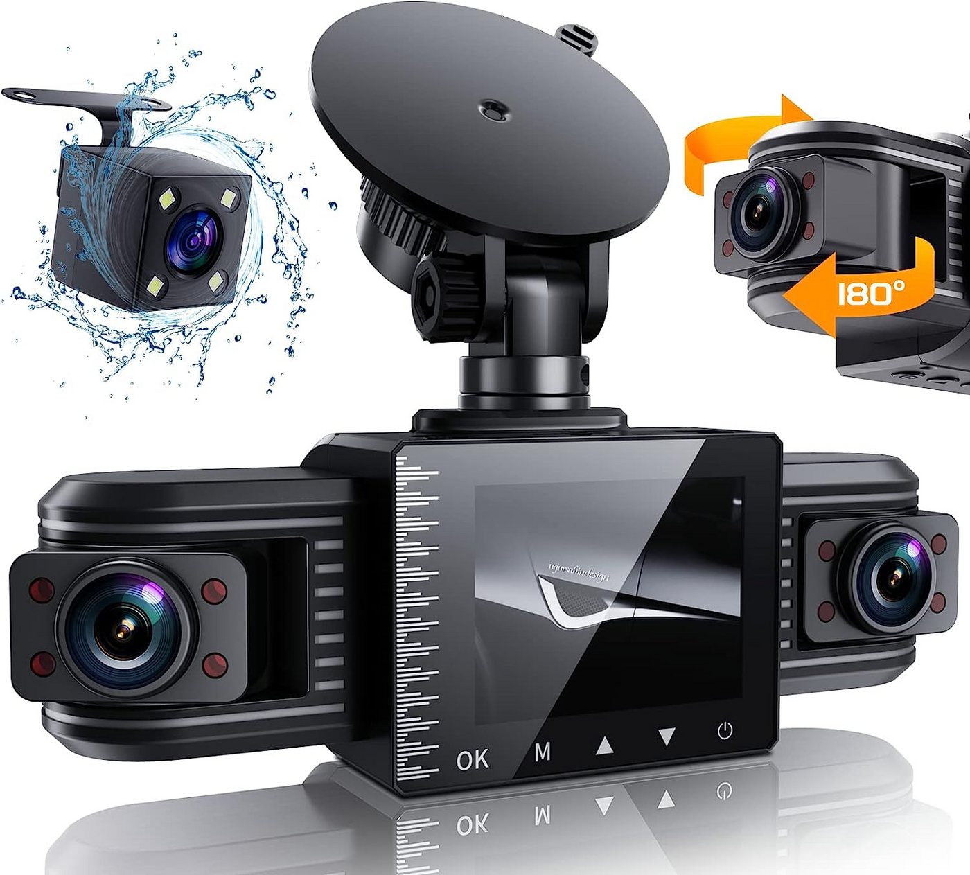 ibettertec Dashcam Auto,3-Kanal 2,5K+1080P+1080P Autokamera,mit 2 Zoll-Bildschirm Dashcam (170 ° Weitwinkel, Dasch-Cam Infrarot Nachtsicht,Autokamera mit Parküberwachung) von ibettertec