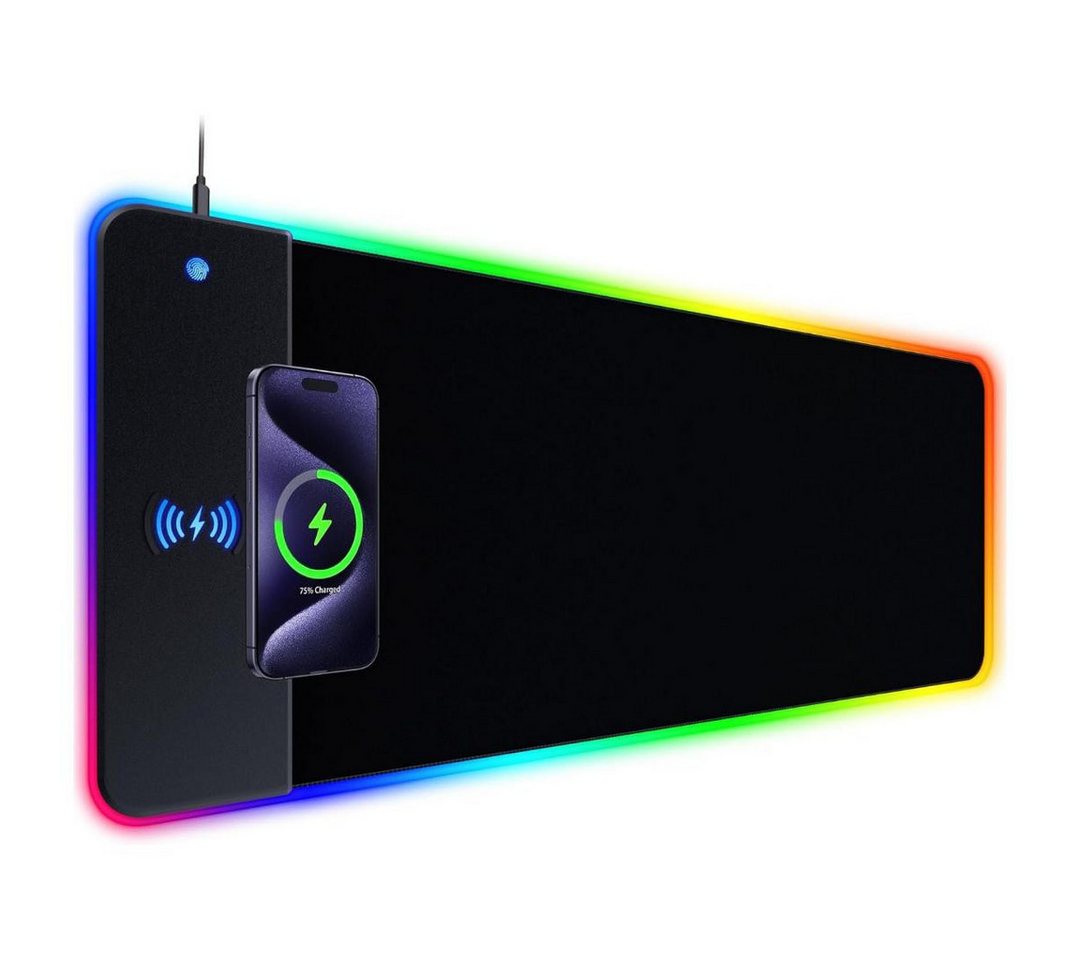 ibettertec Gaming Mauspad RGB Mousepad Induktive Ladestationen (800 x 300 mm, 10 W kabelloses Laden, 14 RGB-Beleuchtungsmodi), abwaschbar, rutschfeste Rückseite, Geschwindigkeit & Präzision von ibettertec