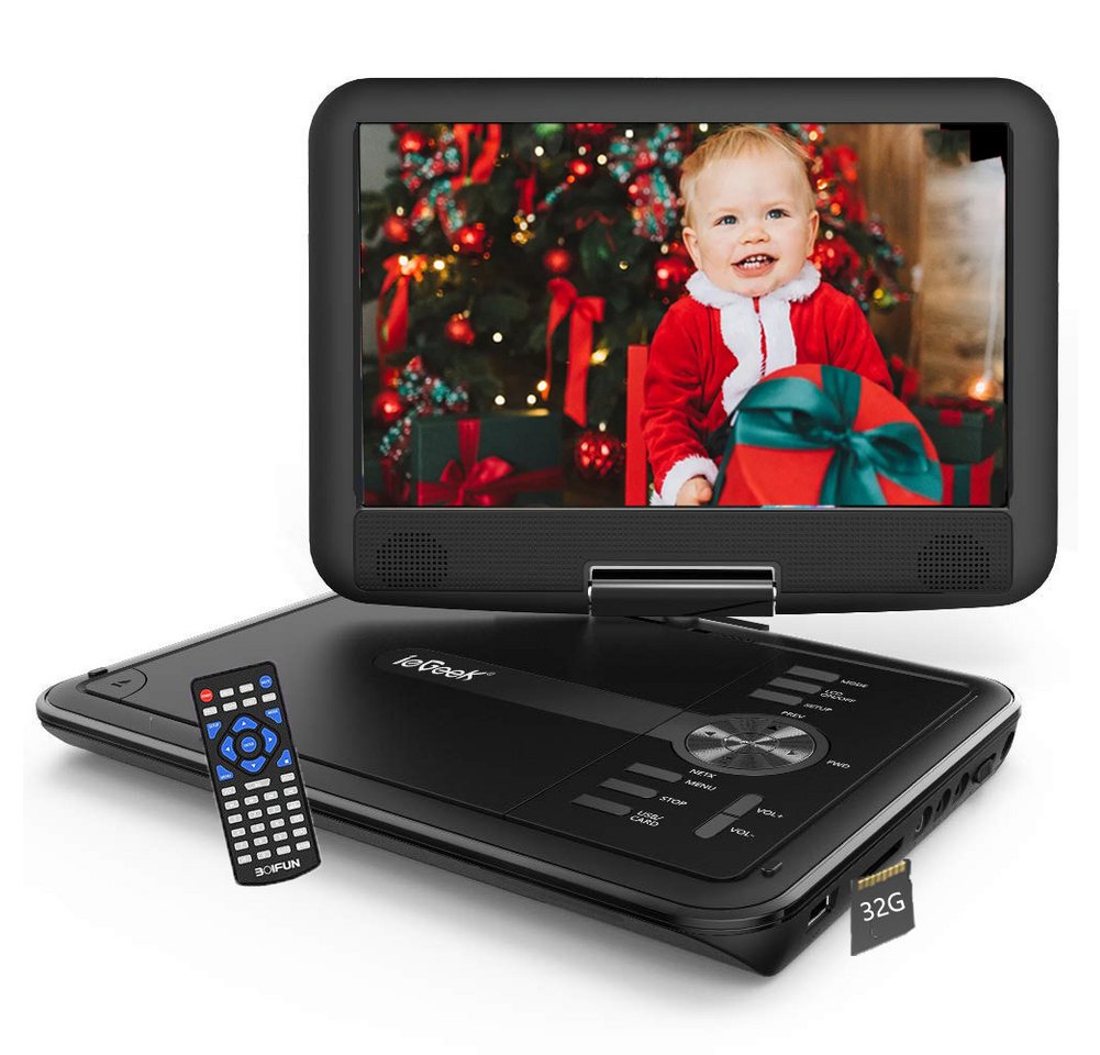 ieGeek 11,5" Tragbarer DVD Player mit 9,5 Zoll HD Schwenkbaren Bildschirm Portabler DVD-Player (1024×600, Unterstützung Sync TV/USB/TF-Karte [Kein Blu-ray], 32 GB Festplatte, 4-6 Stunden Wiederaufladbare Batterie, DVD Player Auto) von ieGeek