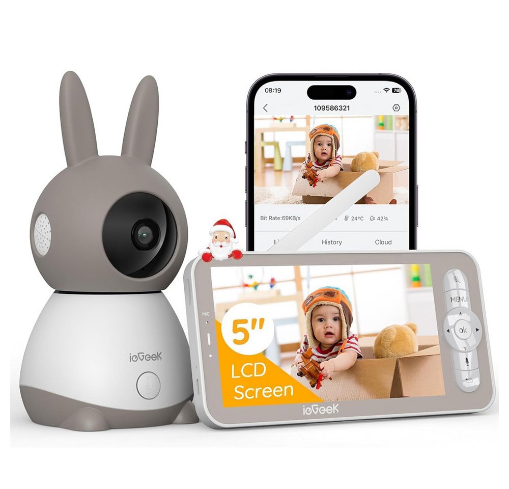 ieGeek Video-Babyphone 2K 3MP Babyphone mit Kamera, WLAN Video Babyfone mit APP, Intelligentes Nachtlicht, Automatische Verfolgung, 4×Zoom, 1-tlg., Weinen/Bewegungs/Geräuscherkennung, Temperaturerkennung, Schlaflieder, Automatische Verfolgung,Mobile App Steuerung,IR-Nachtsicht von ieGeek