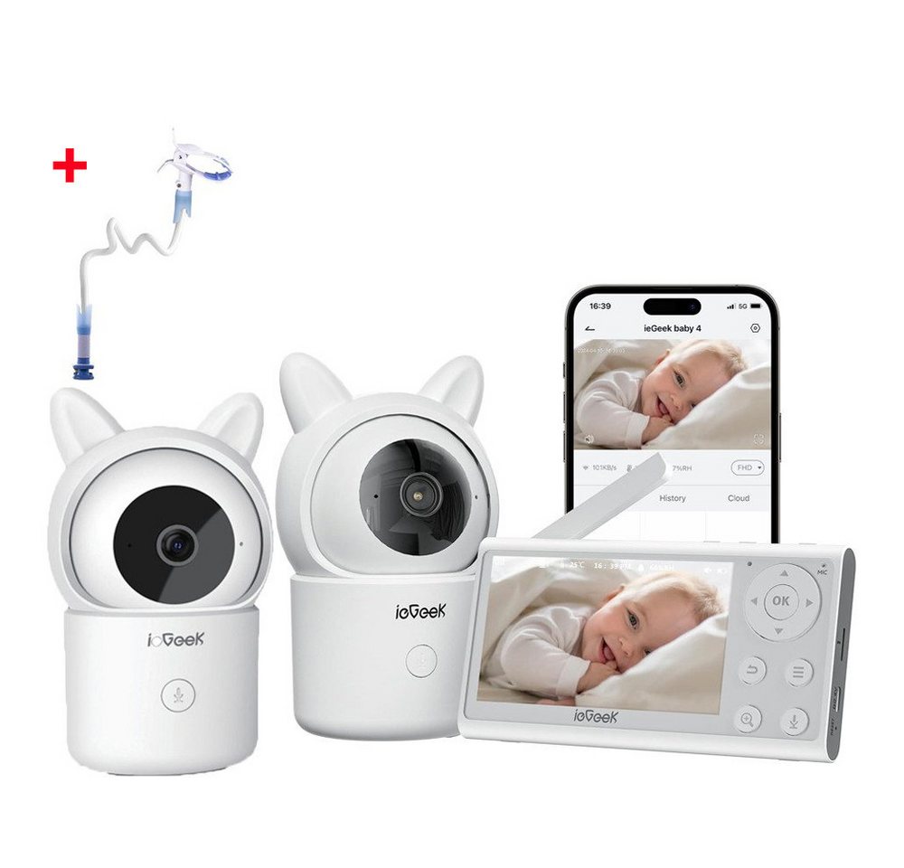 ieGeek Video-Babyphone 4.3 Zoll Babyphone mit 2 Kameras WLAN Video Babyfon mit App,Halterung, PTZ 355°, Automatische Verfolgung, Bewegungs/Geräuscherkennung, 4×Zoom,1000 Fuß Reichweite,Alarmzone, Temperaturanzeige,Mobile App Steuerung,940-nm-IR-Automatiklichtern von ieGeek