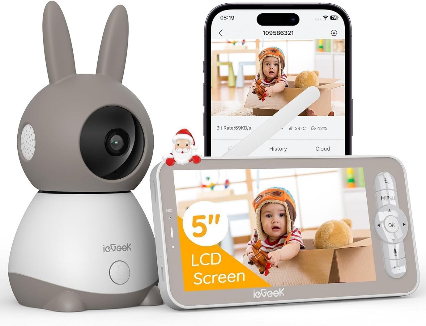 ieGeek Video-Babyphone Video-Babyphone Video-Babyphone Babyphone mit Kamera, Video Baby Monitor Europanorm, habe Schütteln Sie das blaue Lied, 2-Wege-Gegensprechanlage, 1-tlg., Temperatur und Luftfeuchtigkeit Erkennung, Timing, weinen Erkennung, Infrarot-Licht,für Babys und Senioren,Haustier von ieGeek